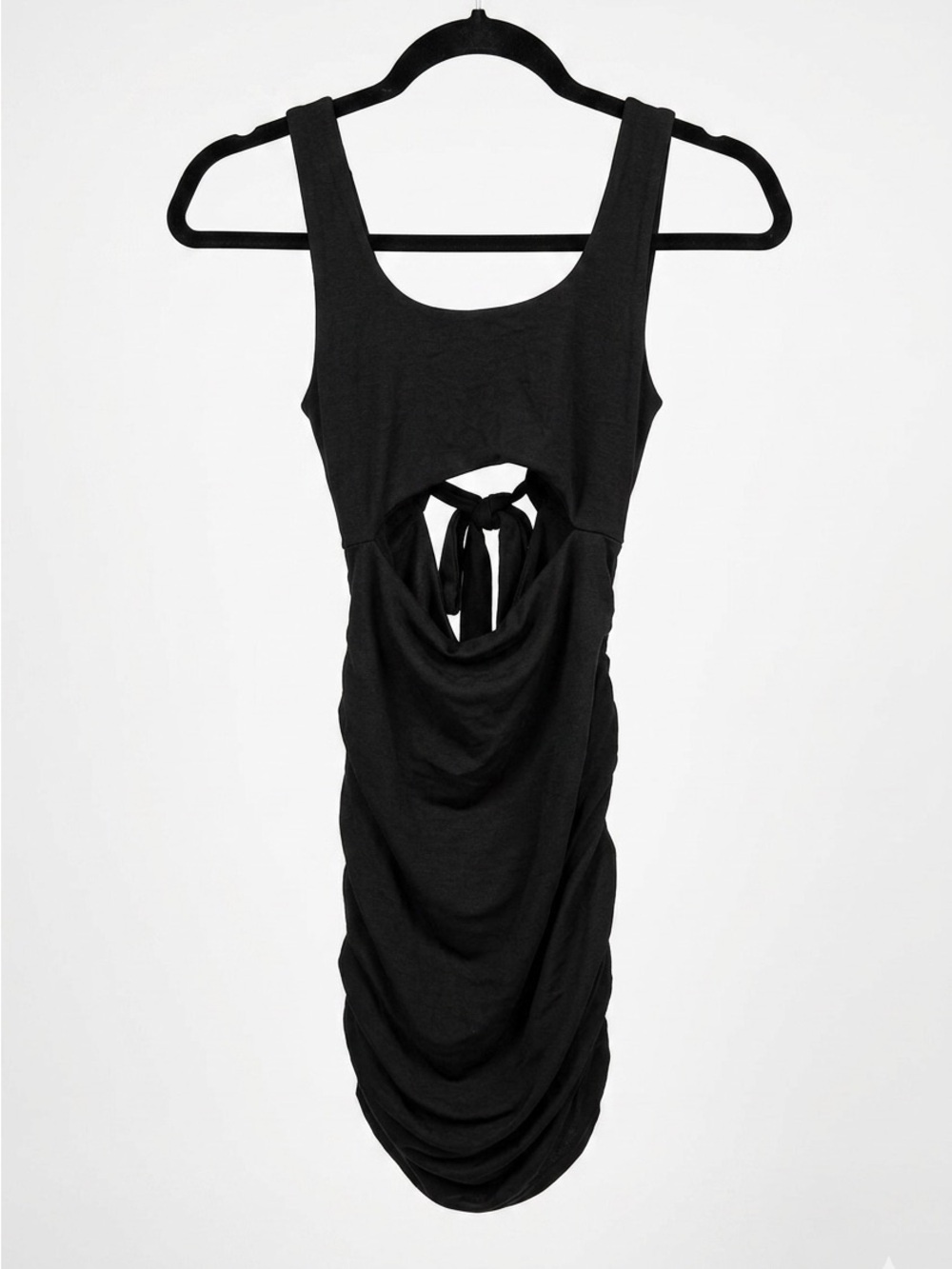 Black Sleeveless Tie-Back Ruched Bodycon Dress